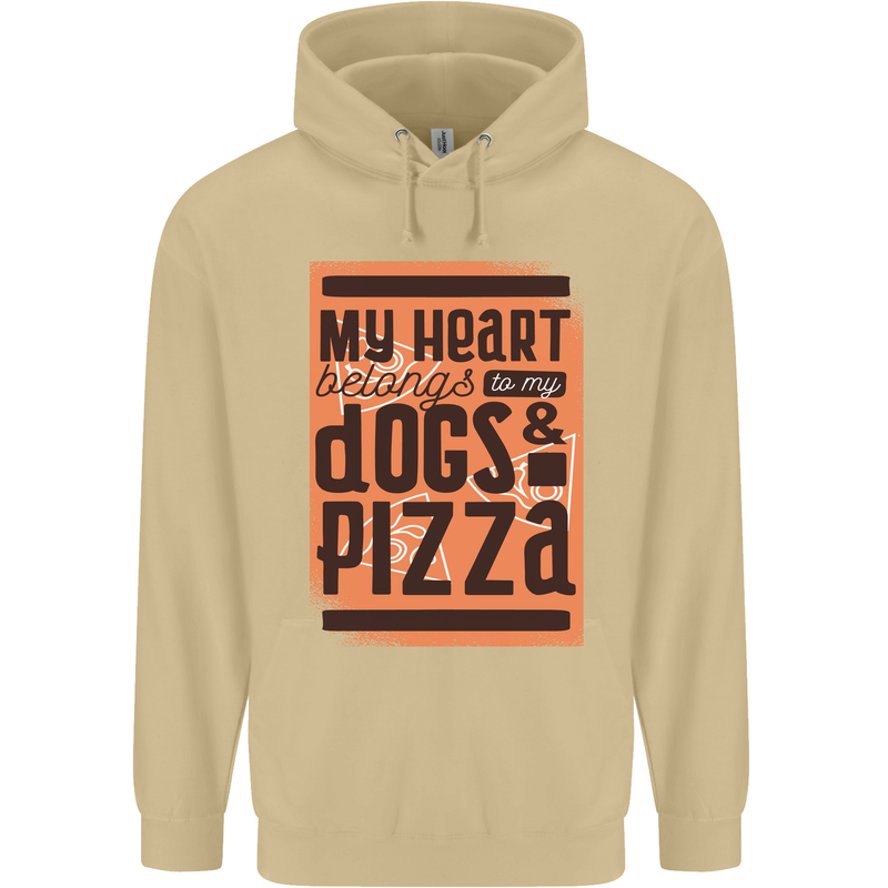 My Heart Belongs to Dogs & Pizza Funny Mens 80% Cotton Hoodie Sand