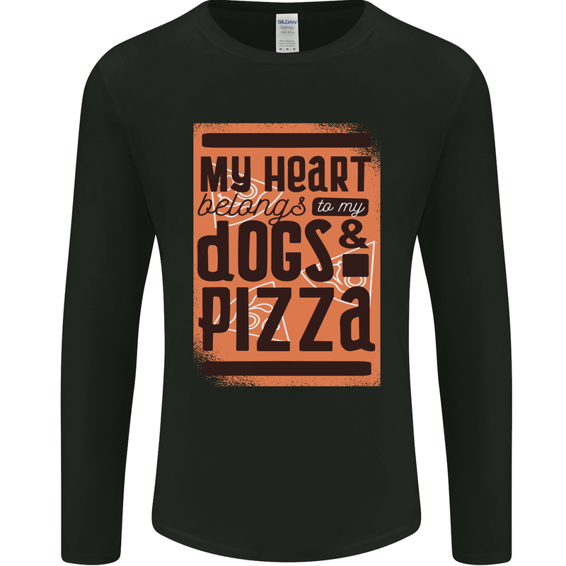 My Heart Belongs to Dogs & Pizza Funny Mens Long Sleeve T-Shirt Black