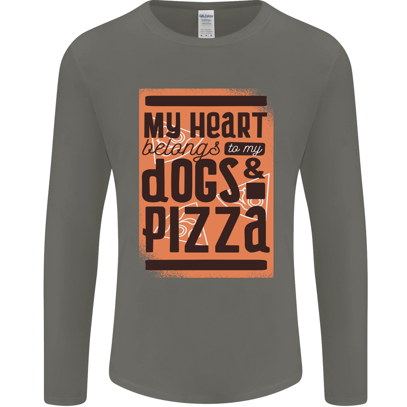 My Heart Belongs to Dogs & Pizza Funny Mens Long Sleeve T-Shirt Charcoal