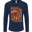 My Heart Belongs to Dogs & Pizza Funny Mens Long Sleeve T-Shirt Navy Blue