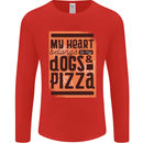 My Heart Belongs to Dogs & Pizza Funny Mens Long Sleeve T-Shirt Red