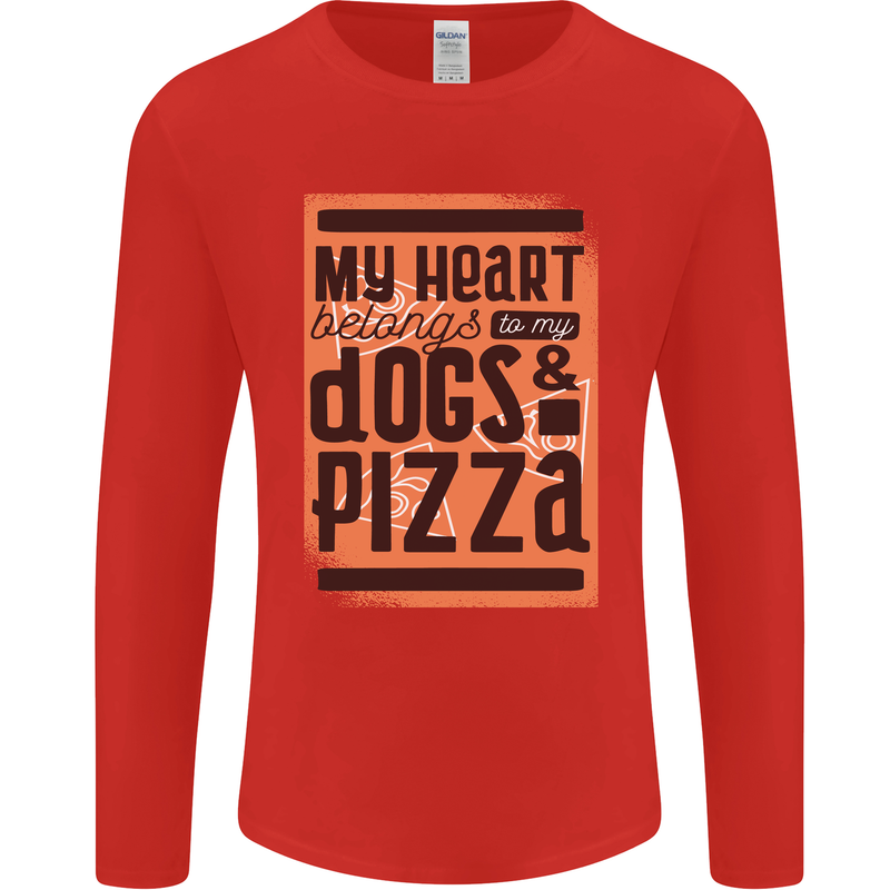 My Heart Belongs to Dogs & Pizza Funny Mens Long Sleeve T-Shirt Red