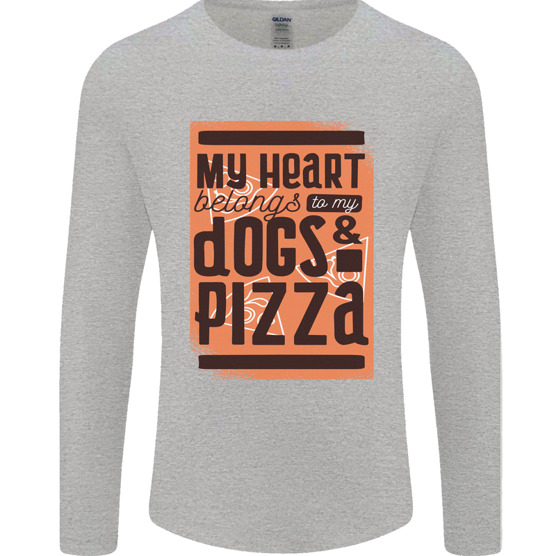 My Heart Belongs to Dogs & Pizza Funny Mens Long Sleeve T-Shirt Sports Grey