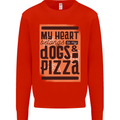 My Heart Belongs to Dogs & Pizza Funny Mens Sweatshirt Jumper Bright Red