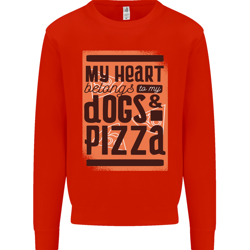 My Heart Belongs to Dogs & Pizza Funny Mens Sweatshirt Jumper Bright Red