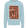 My Heart Belongs to Dogs & Pizza Funny Mens Sweatshirt Jumper Light Blue