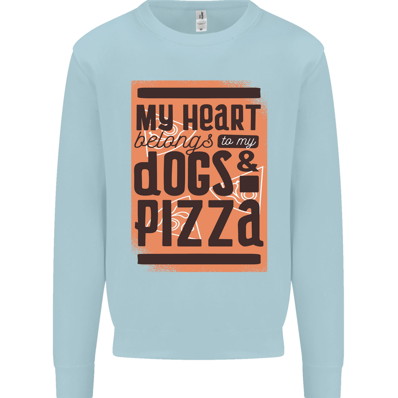 My Heart Belongs to Dogs & Pizza Funny Mens Sweatshirt Jumper Light Blue