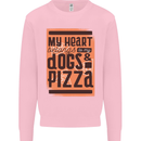 My Heart Belongs to Dogs & Pizza Funny Mens Sweatshirt Jumper Light Pink