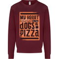 My Heart Belongs to Dogs & Pizza Funny Mens Sweatshirt Jumper Maroon