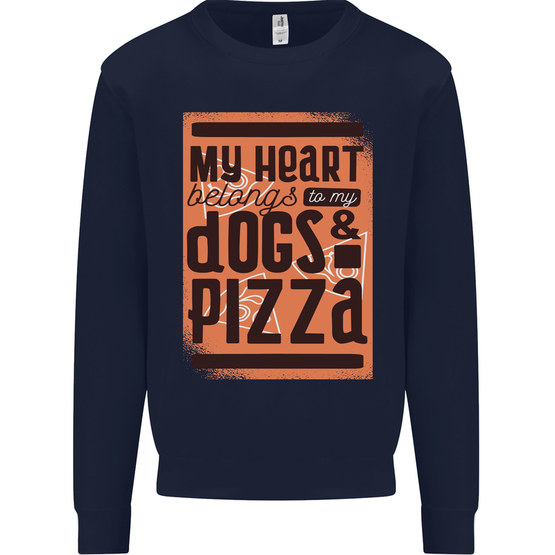 My Heart Belongs to Dogs & Pizza Funny Mens Sweatshirt Jumper Navy Blue