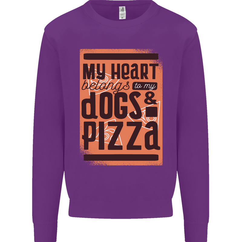 My Heart Belongs to Dogs & Pizza Funny Mens Sweatshirt Jumper Purple