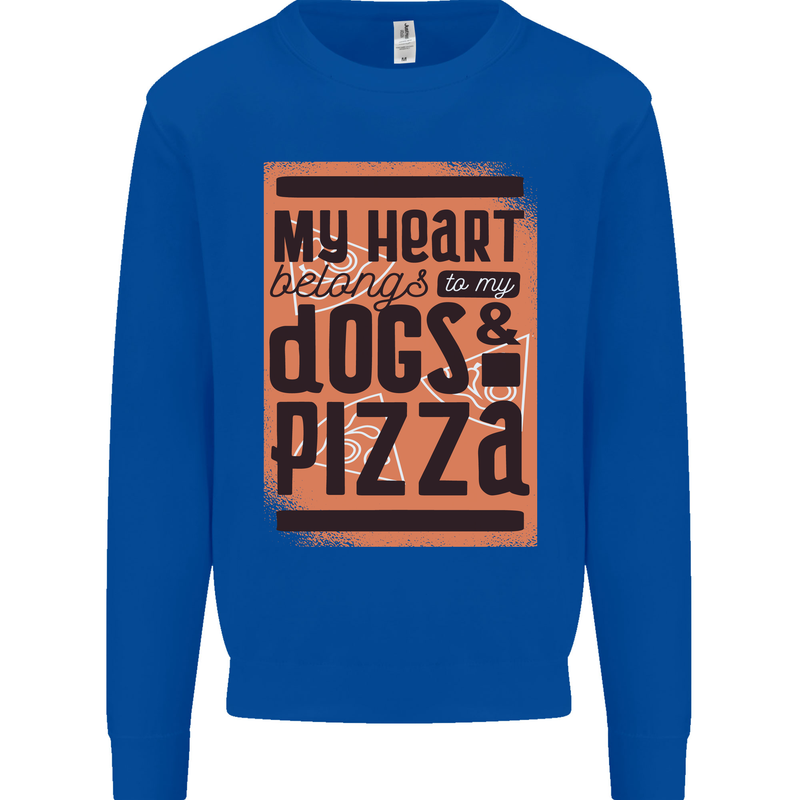 My Heart Belongs to Dogs & Pizza Funny Mens Sweatshirt Jumper Royal Blue