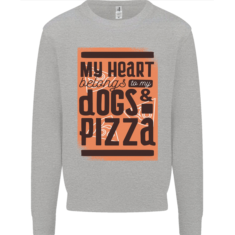 My Heart Belongs to Dogs & Pizza Funny Mens Sweatshirt Jumper Sports Grey