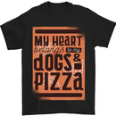 My Heart Belongs to Dogs & Pizza Funny Mens T-Shirt Cotton Gildan Black