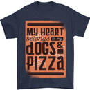 My Heart Belongs to Dogs & Pizza Funny Mens T-Shirt Cotton Gildan Navy Blue