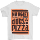 My Heart Belongs to Dogs & Pizza Funny Mens T-Shirt Cotton Gildan White