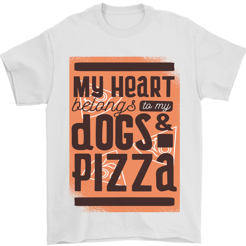 My Heart Belongs to Dogs & Pizza Funny Mens T-Shirt Cotton Gildan White