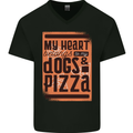 My Heart Belongs to Dogs & Pizza Funny Mens V-Neck Cotton T-Shirt Black
