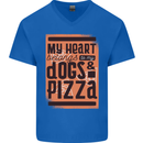 My Heart Belongs to Dogs & Pizza Funny Mens V-Neck Cotton T-Shirt Royal Blue