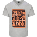 My Heart Belongs to Dogs & Pizza Funny Mens V-Neck Cotton T-Shirt Sports Grey