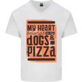 My Heart Belongs to Dogs & Pizza Funny Mens V-Neck Cotton T-Shirt White