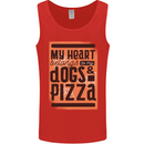 My Heart Belongs to Dogs & Pizza Funny Mens Vest Tank Top Red