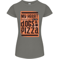 My Heart Belongs to Dogs & Pizza Funny Womens Petite Cut T-Shirt Charcoal