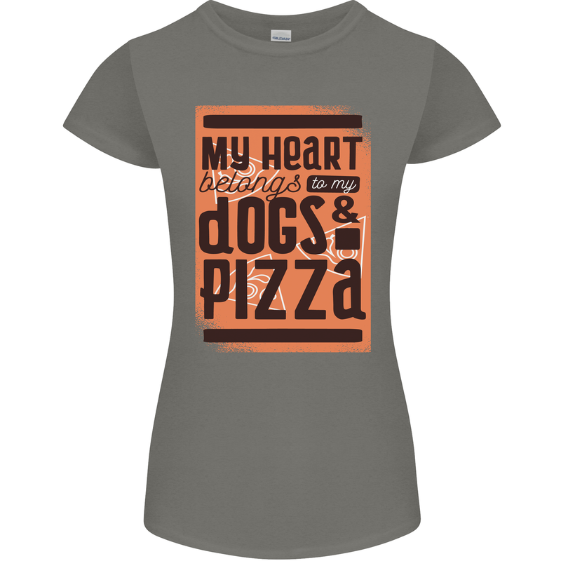 My Heart Belongs to Dogs & Pizza Funny Womens Petite Cut T-Shirt Charcoal