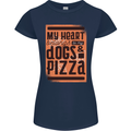 My Heart Belongs to Dogs & Pizza Funny Womens Petite Cut T-Shirt Navy Blue