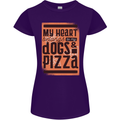 My Heart Belongs to Dogs & Pizza Funny Womens Petite Cut T-Shirt Purple