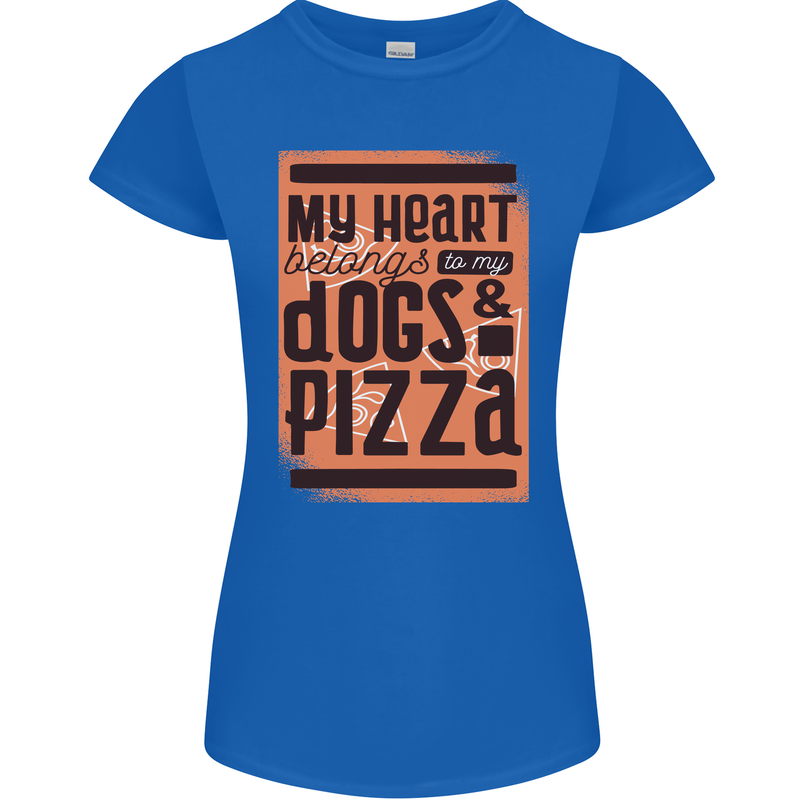 My Heart Belongs to Dogs & Pizza Funny Womens Petite Cut T-Shirt Royal Blue