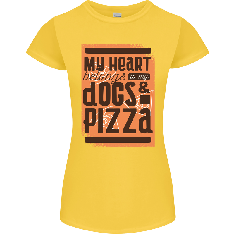 My Heart Belongs to Dogs & Pizza Funny Womens Petite Cut T-Shirt Yellow