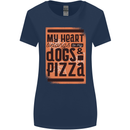 My Heart Belongs to Dogs & Pizza Funny Womens Wider Cut T-Shirt Navy Blue