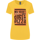 My Heart Belongs to Dogs & Pizza Funny Womens Wider Cut T-Shirt Yellow
