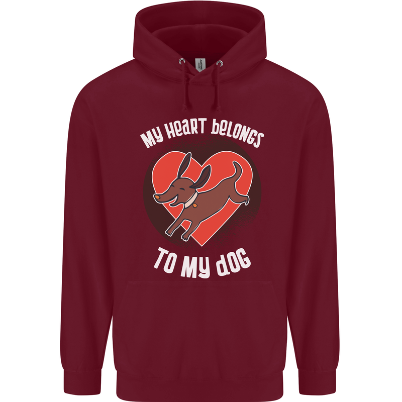 My Heart Belongs to my Dog Funny Childrens Kids Hoodie Maroon