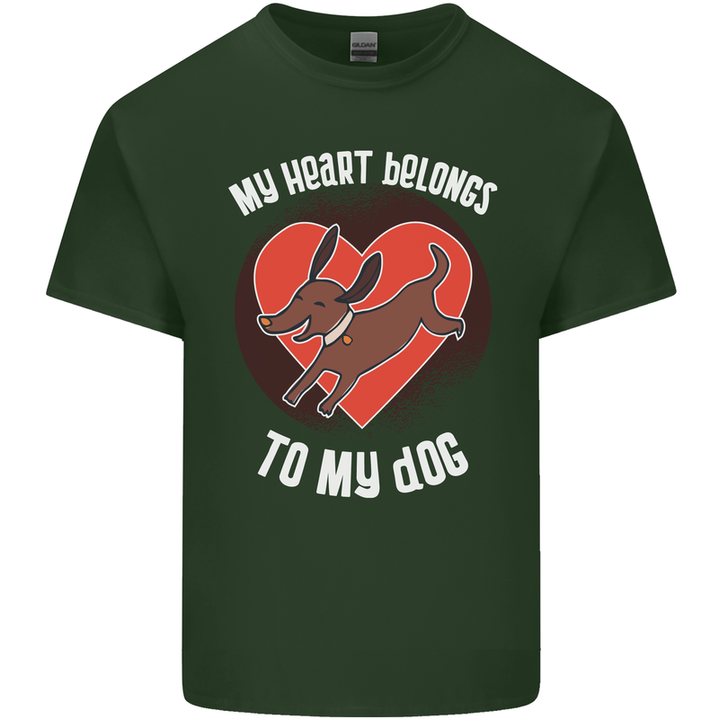 My Heart Belongs to my Dog Funny Mens Cotton T-Shirt Tee Top Forest Green