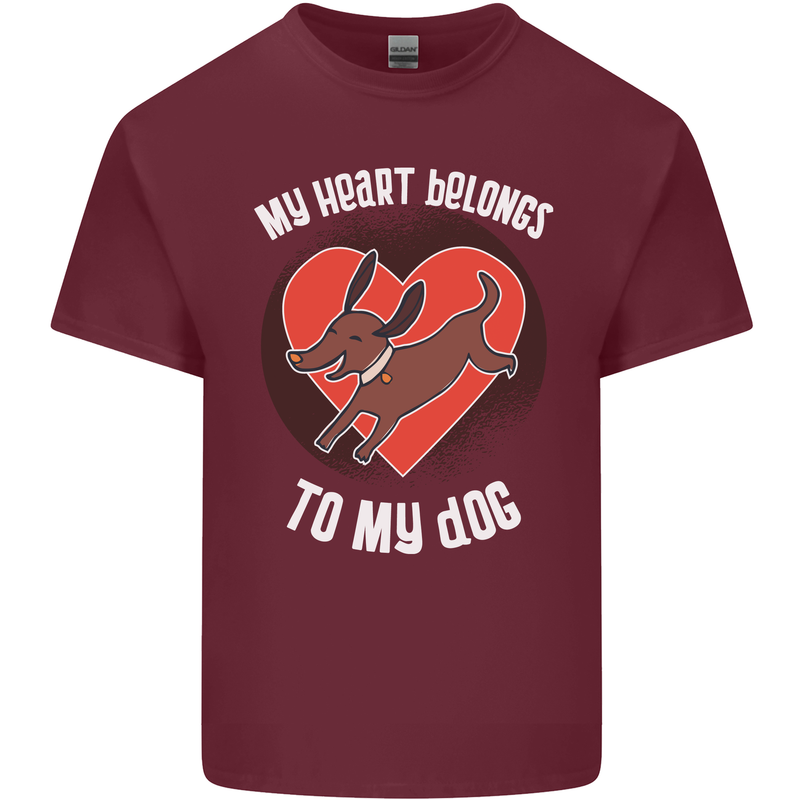 My Heart Belongs to my Dog Funny Mens Cotton T-Shirt Tee Top Maroon