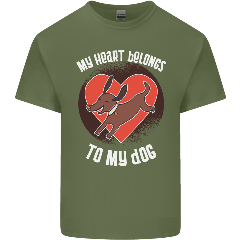 My Heart Belongs to my Dog Funny Mens Cotton T-Shirt Tee Top Military Green