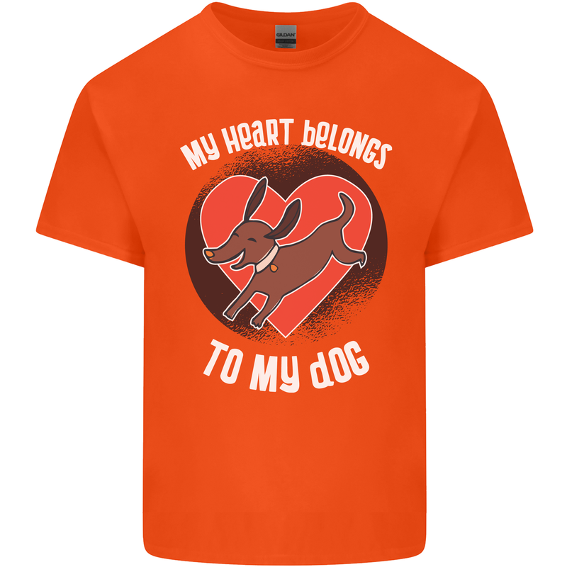 My Heart Belongs to my Dog Funny Mens Cotton T-Shirt Tee Top Orange