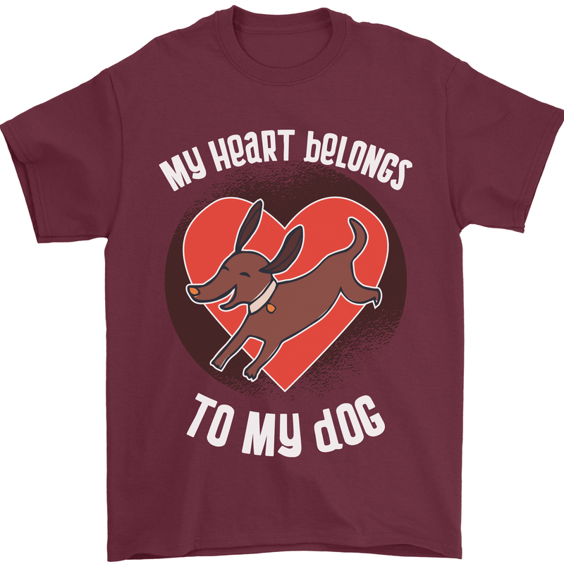 My Heart Belongs to my Dog Funny Mens T-Shirt Cotton Gildan Maroon