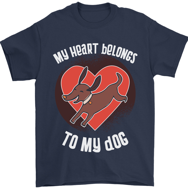 My Heart Belongs to my Dog Funny Mens T-Shirt Cotton Gildan Navy Blue