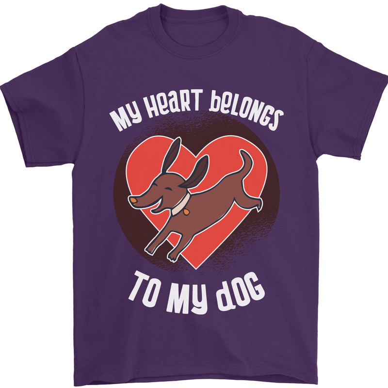 My Heart Belongs to my Dog Funny Mens T-Shirt Cotton Gildan Purple