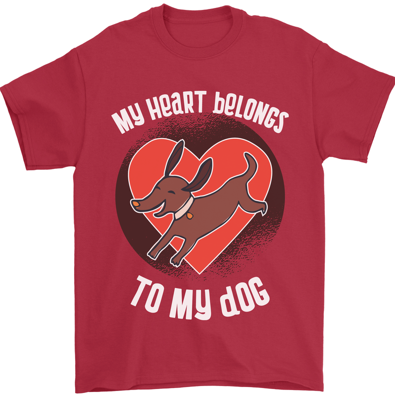 My Heart Belongs to my Dog Funny Mens T-Shirt Cotton Gildan Red