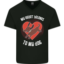 My Heart Belongs to my Dog Funny Mens V-Neck Cotton T-Shirt Black