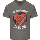 My Heart Belongs to my Dog Funny Mens V-Neck Cotton T-Shirt Charcoal
