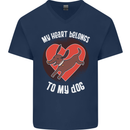 My Heart Belongs to my Dog Funny Mens V-Neck Cotton T-Shirt Navy Blue