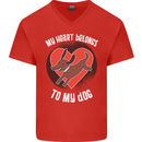 My Heart Belongs to my Dog Funny Mens V-Neck Cotton T-Shirt Red