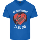 My Heart Belongs to my Dog Funny Mens V-Neck Cotton T-Shirt Royal Blue
