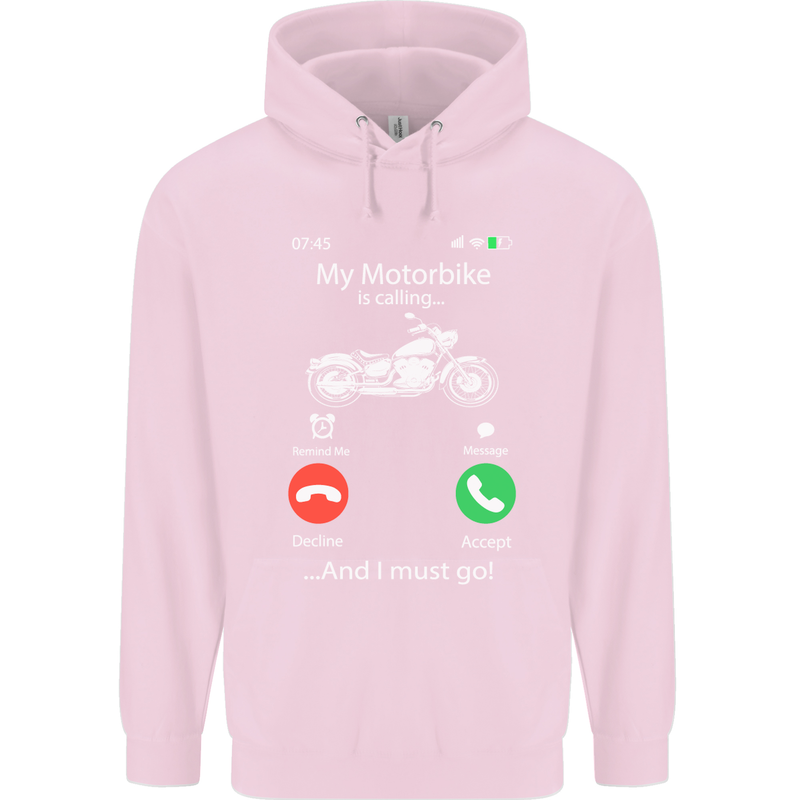 My Motorbike Is Calling Biker Motorcycle Childrens Kids Hoodie Light Pink