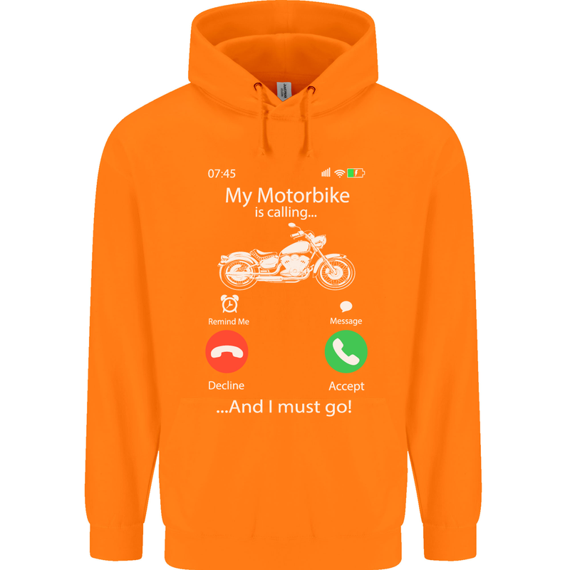 My Motorbike Is Calling Biker Motorcycle Childrens Kids Hoodie Orange
